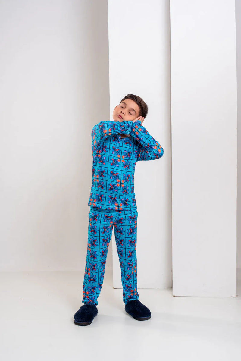 Pijama Longo Infantil Stitch Super Heroi
