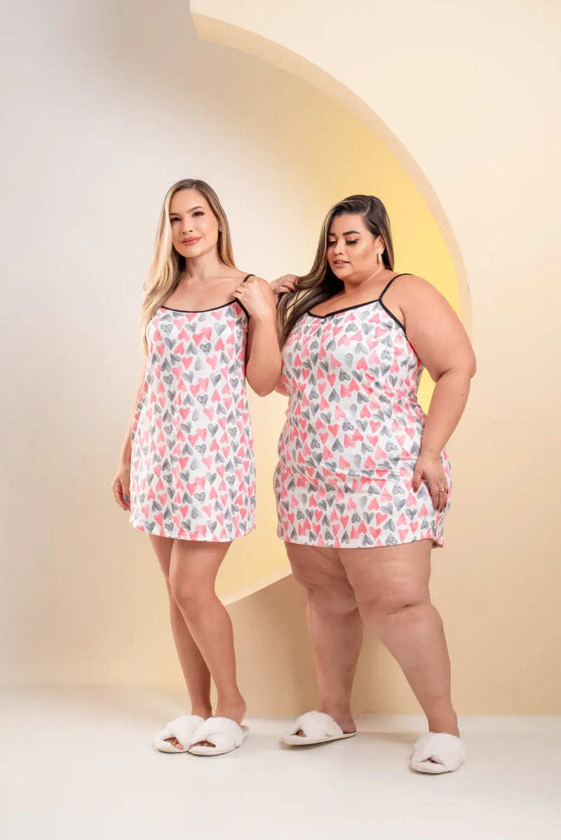 Camisola Alcinha Coração Rosa e Cinza