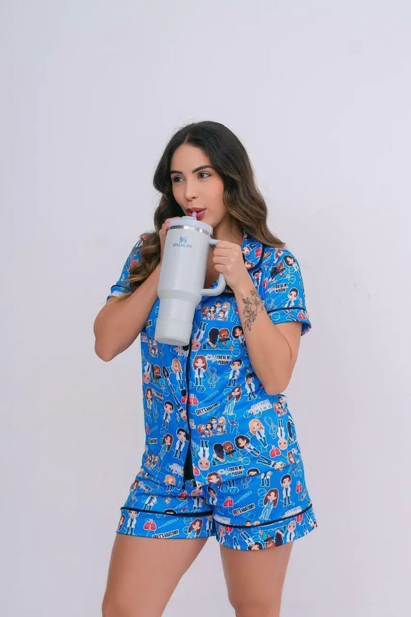 Pijama Americano Curto Grey's Anatomy Azul