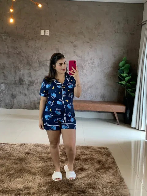 Pijama Americano Curto Stitch Noite