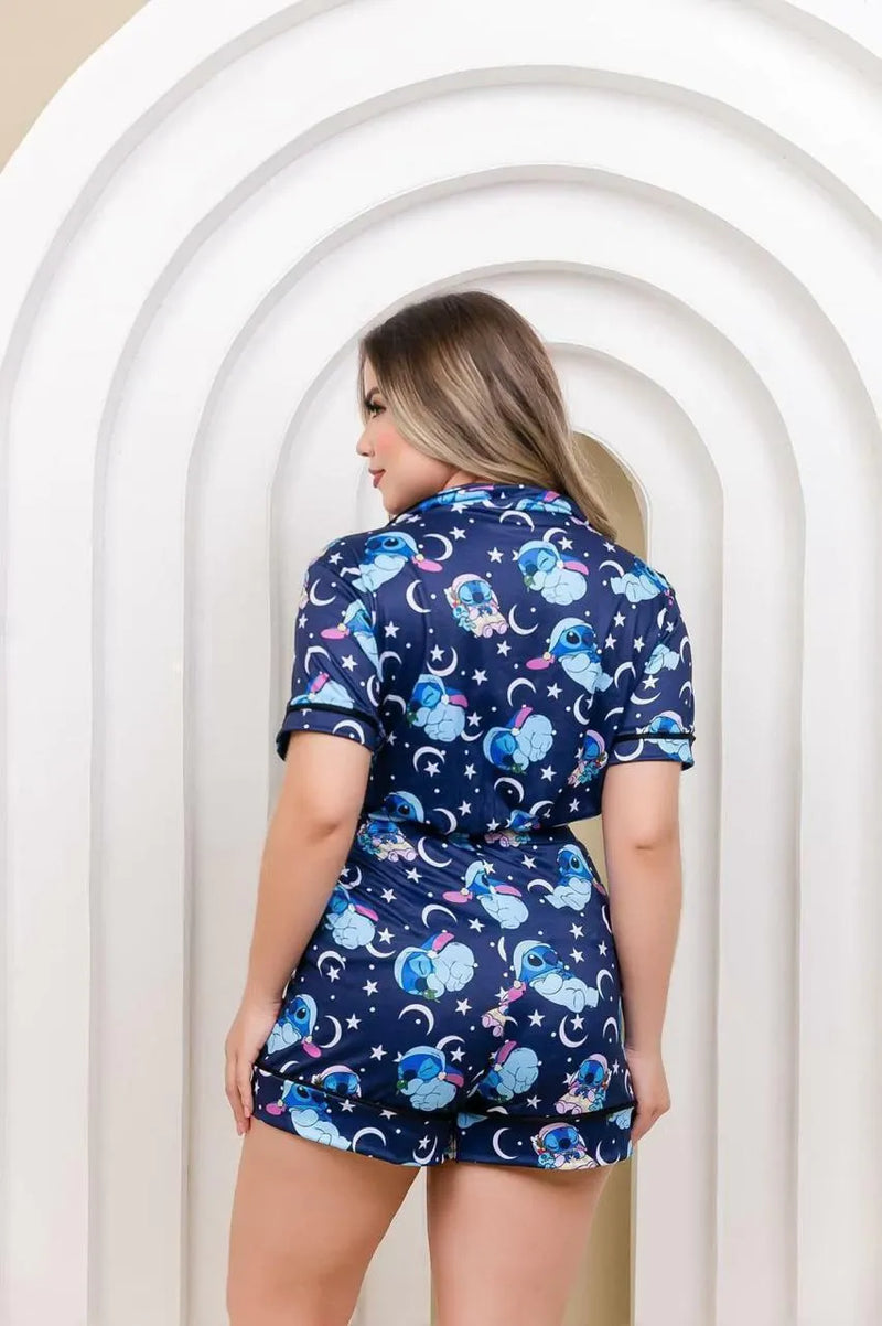 Pijama Americano Curto Stitch Noite