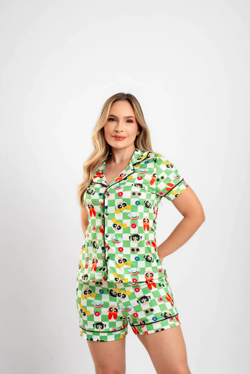 Pijama Americano Curto Superpoderosas Xadrez