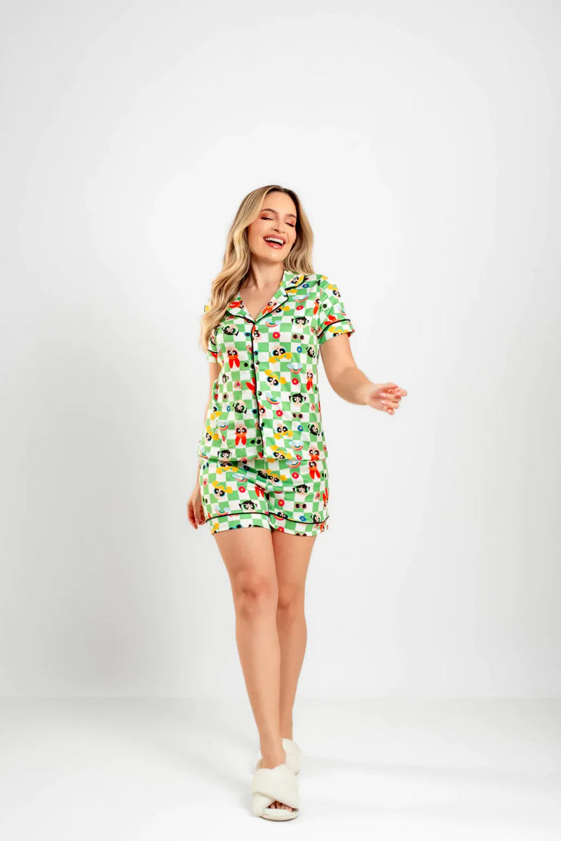 Pijama Americano Curto Superpoderosas Xadrez