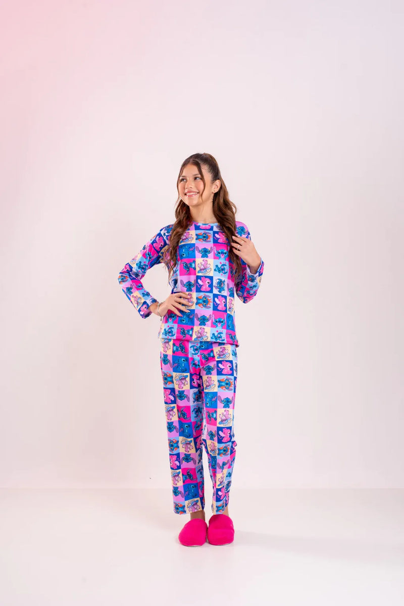 Pijama Longo Infantil Stitch e Anjo Quadriculado